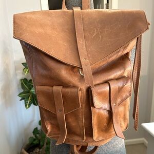Hearth & Hand Brown Leather Backpack with Front Pocket Flaps